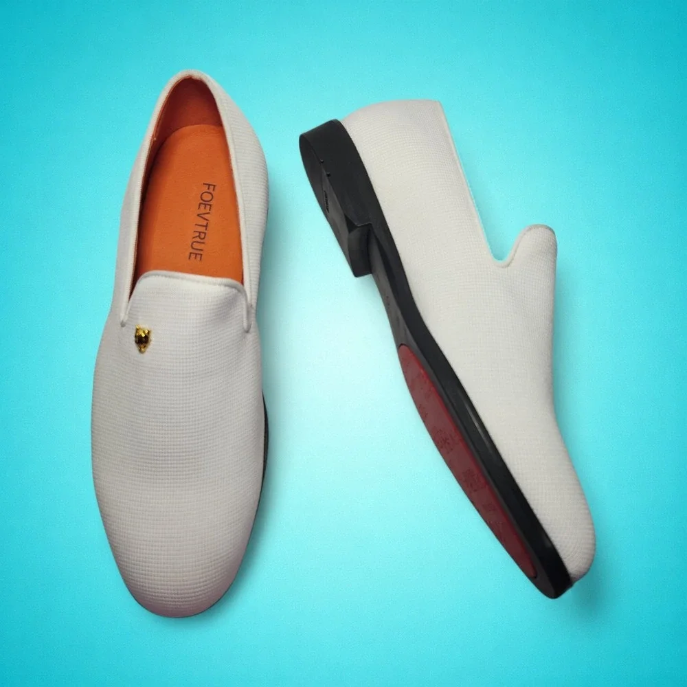 New FOEVTRUE Men's Woven White‎ Dress Loafers, Size 41 (US 8)